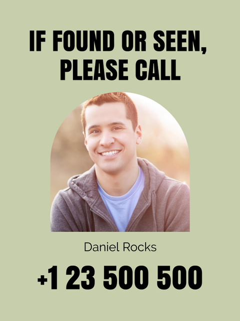 Announcement of Missing Person with Smiling Young Guy Poster US Πρότυπο σχεδίασης