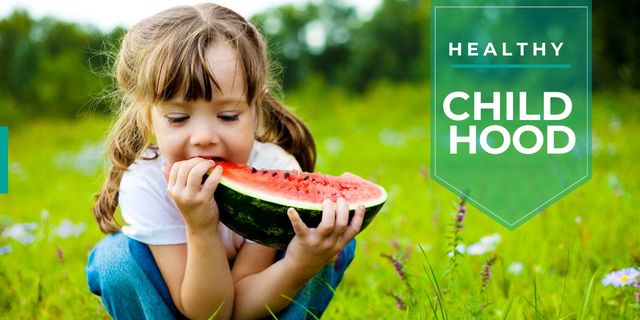 Template di design Little Girl Eating Watermelon Slice In Field Image