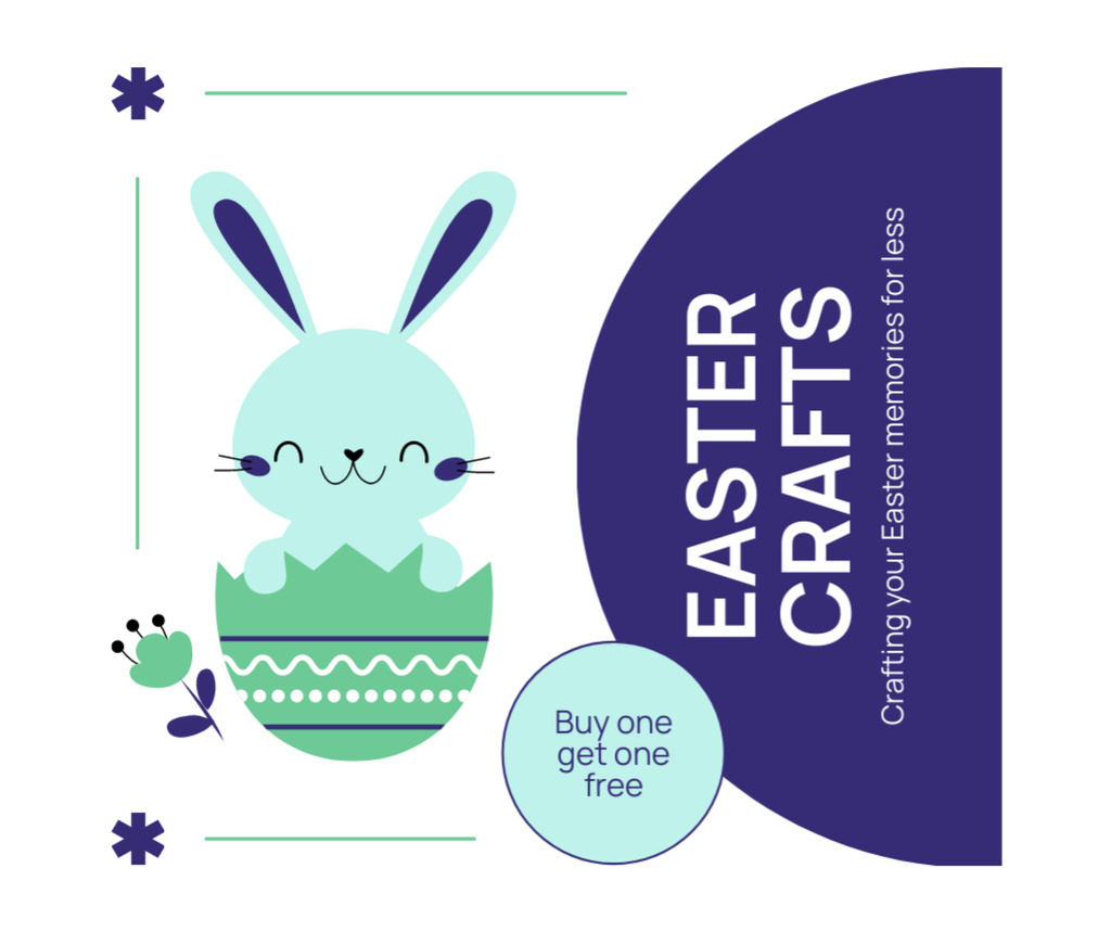 Easter Crafts Announcement with Cute Bunny in Egg Facebook Tasarım Şablonu