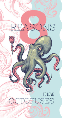 Ontwerpsjabloon van Instagram Story van octopus met bloem
