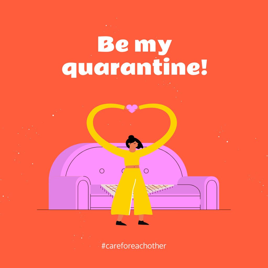Quarantine concept with Woman Showing Heart by sofa Instagram Design Template