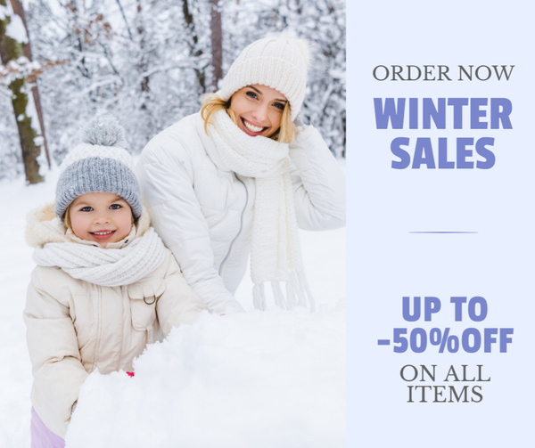 Winter Sale Ad with Cute Mom and Daughter