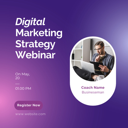Marketing Strategy Webinar Announcement with Attractive Man Instagram Design Template