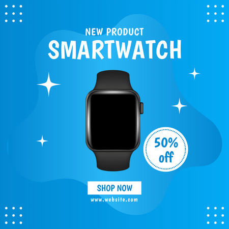 Platilla de diseño Offer Discounts on New Smart Watch on Blue Instagram