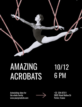 Ontwerpsjabloon van Poster 8.5x11in van Exciting Circus Show With Woman Acrobat In Black