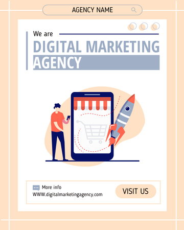 Digital Marketing Agency Service Offer with Man and Smartphone Instagram Post Vertical Tasarım Şablonu