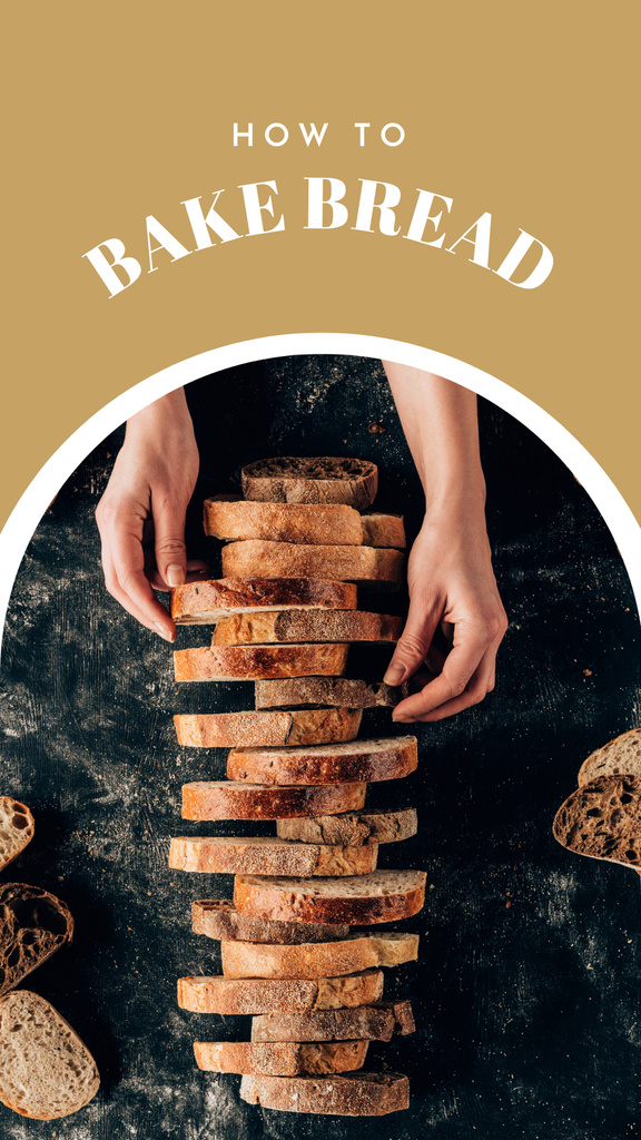Description of Recipe for Baking Bread with Fresh Loaf Slices Instagram Story Modelo de Design