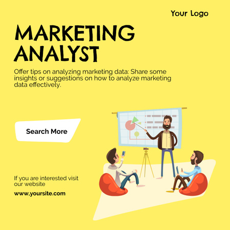 Designvorlage Marketing-Analystenanzeige mit Illustration des Team-Brainstormings für LinkedIn post