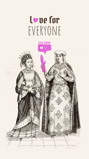 Funny Illustration of Women Courtiers holding Sex toys Instagram Story – шаблон для дизайна