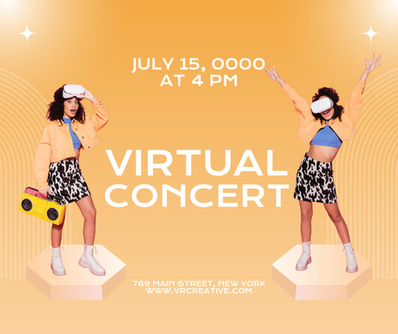 Template di design annuncio concerto virtuale con ragazza attraente Facebook