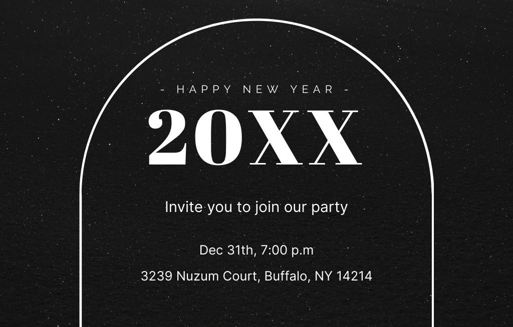 New Year Party Ad on Black Invitation 4.6x7.2in Horizontal Design Template