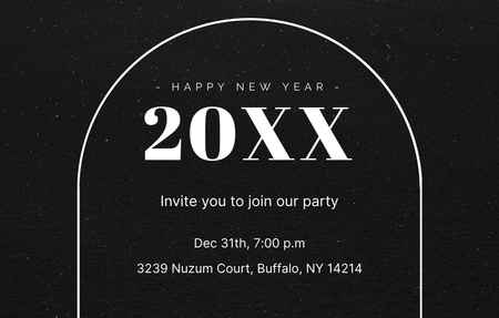 Anúncio de festa de ano novo em preto Invitation 4.6x7.2in Horizontal Modelo de Design