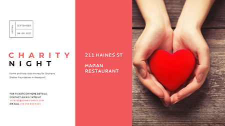 Charity event Hands holding Heart in Red FB event cover Design Template