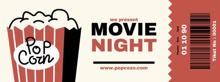 Movie Night Announcement with Popcorn Ticket Design Template