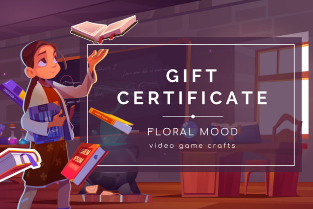Ontwerpsjabloon van Gift Certificate van School Girl in Game