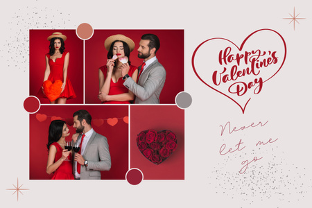 Valentine Mood Collage with Beautiful Young Couple in Red Mood Board Design Template