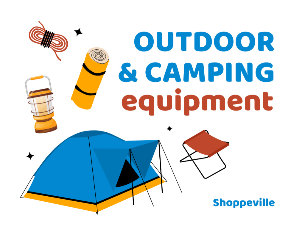 Ontwerpsjabloon van Postcard 4.2x5.5in van Outdoor Camping Equipment Sale Announcement In White