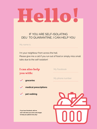 Volunteer Help Notice for people on Self-isolation with Basket Poster US Design Template
