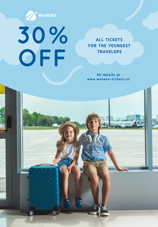 Tickets Sale with Kids in Airport Poster 28x40in Design Template