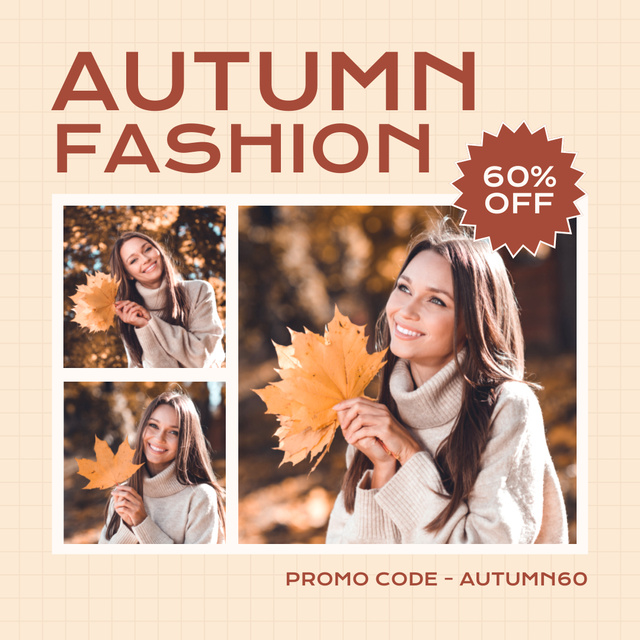 Autumn Fashion Discount with Young Woman Photo Animated Post Modelo de Design