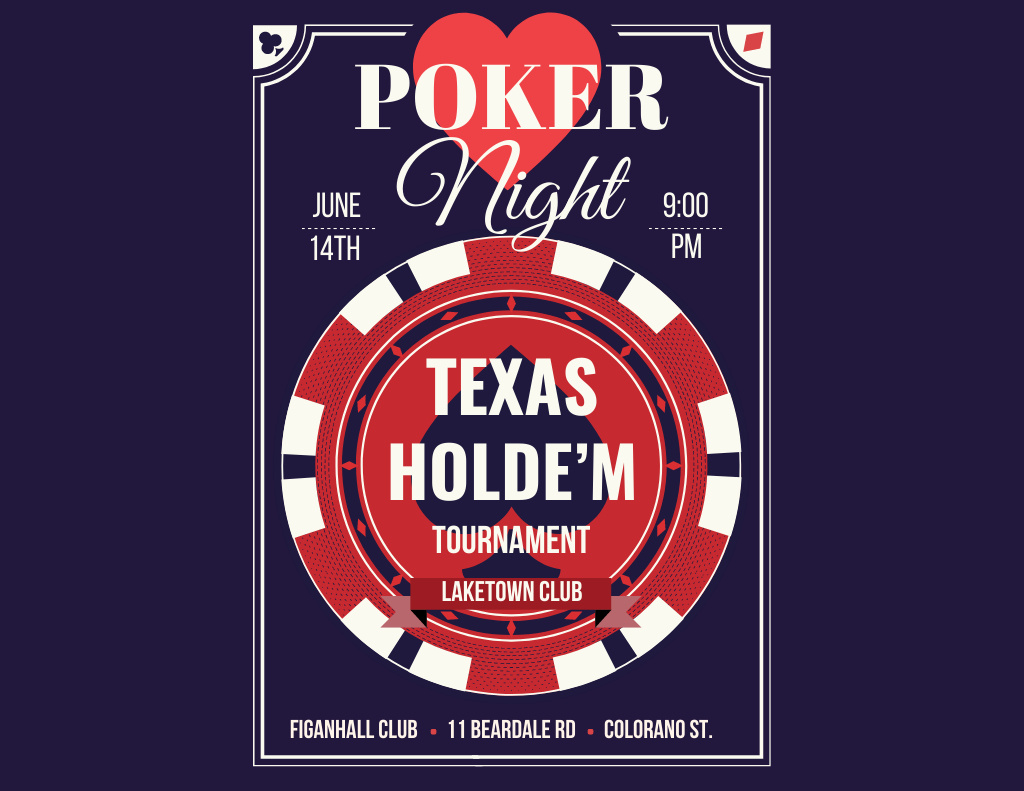 Awesome Poker Game Tournament Announcement Flyer 8.5x11in Horizontalデザインテンプレート