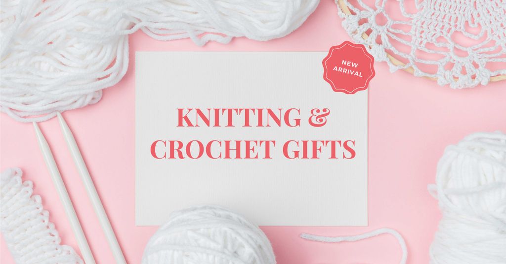 Knitting and Crochet Store in White and Pink Facebook AD Modelo de Design