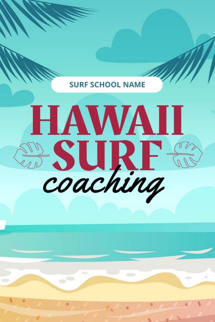 Surf Coaching Offer with Illustration of Beach Postcard 4x6in Vertical Design Template