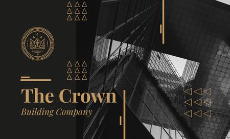 Building Company Ad with Glass Skyscraper in Black Business Card 91x55mm Design Template