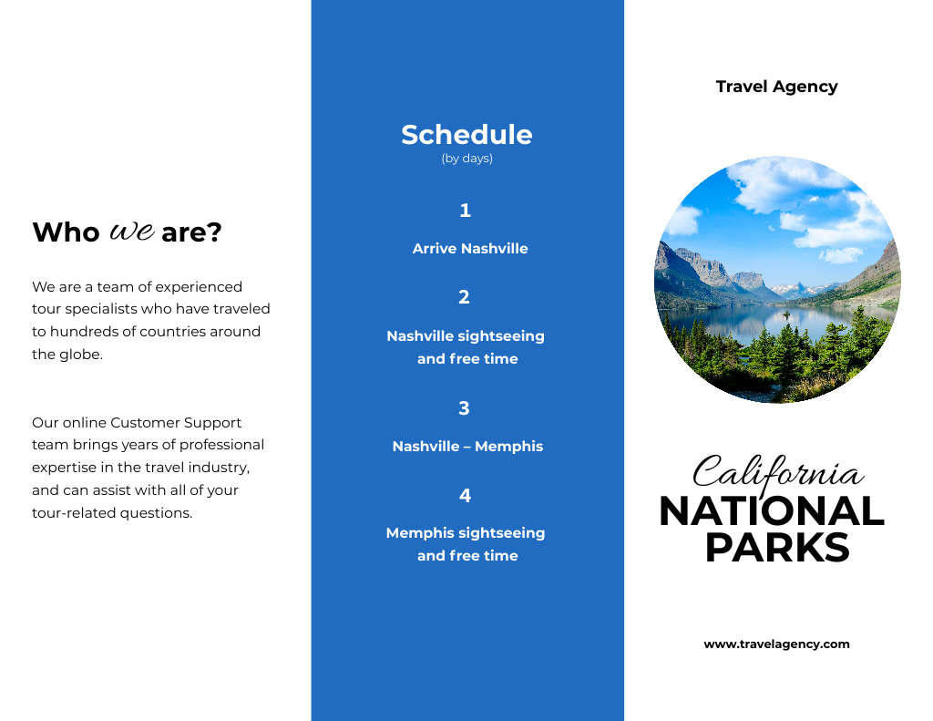California National Park Tour Schedule Brochure 8.5x11in Z-fold Πρότυπο σχεδίασης