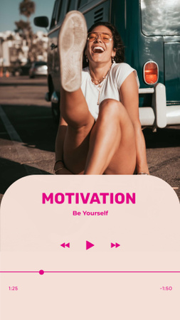 Motivational Phrase with Happy Young Woman Instagram Story Modelo de Design