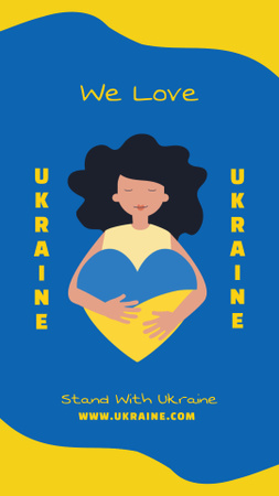 Platilla de diseño Young Woman with Heart Loves Ukraine Instagram Story