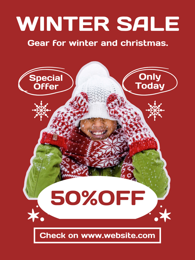 Christmas Seasonal Sale with Happy Black Woman in Knitwear Poster US Tasarım Şablonu