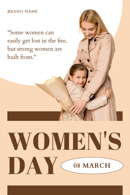 Cute Little Girl with Mom on International Women's Day Pinterest Design Template