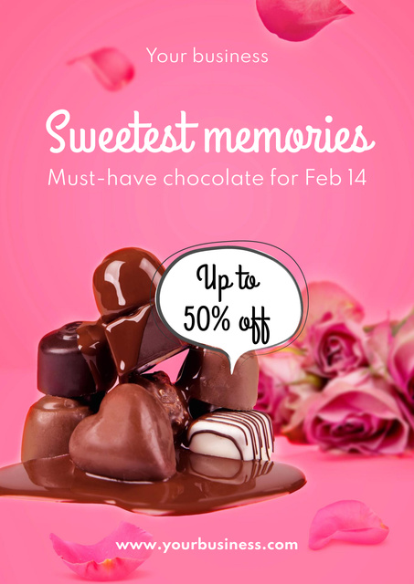 Chocolate Candies Discount Offer on Valentine's Day Posterデザインテンプレート