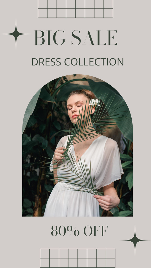 Fashion Sale Announcement with Woman in White Dress Instagram Story tervezősablon