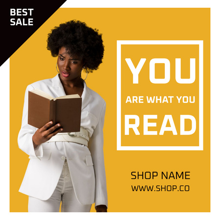 Shop Ad with Woman Reading Book Instagram Design Template