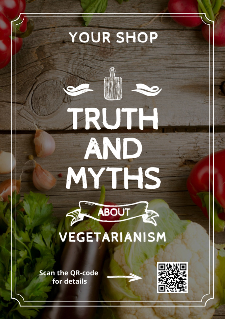 Designvorlage Vegetarian Food Ad with Vegetables on Wooden Table für Flyer A4