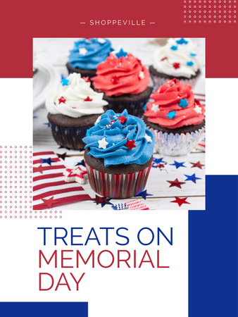 Memorial Day Celebration Announcement with Cupcakes Poster US Design Template