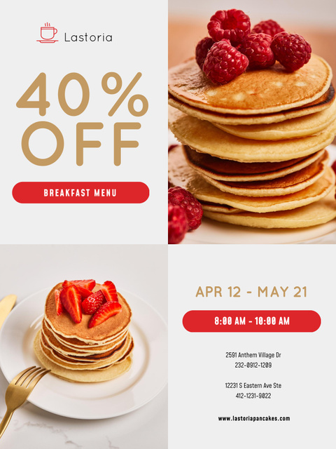 Designvorlage Discount on Strawberry Pancakes für Poster 36x48in