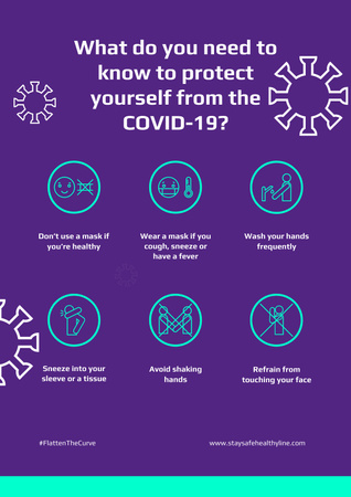 Flatten The Curve of Coronavirus with Protective measures instruction Poster Design Template