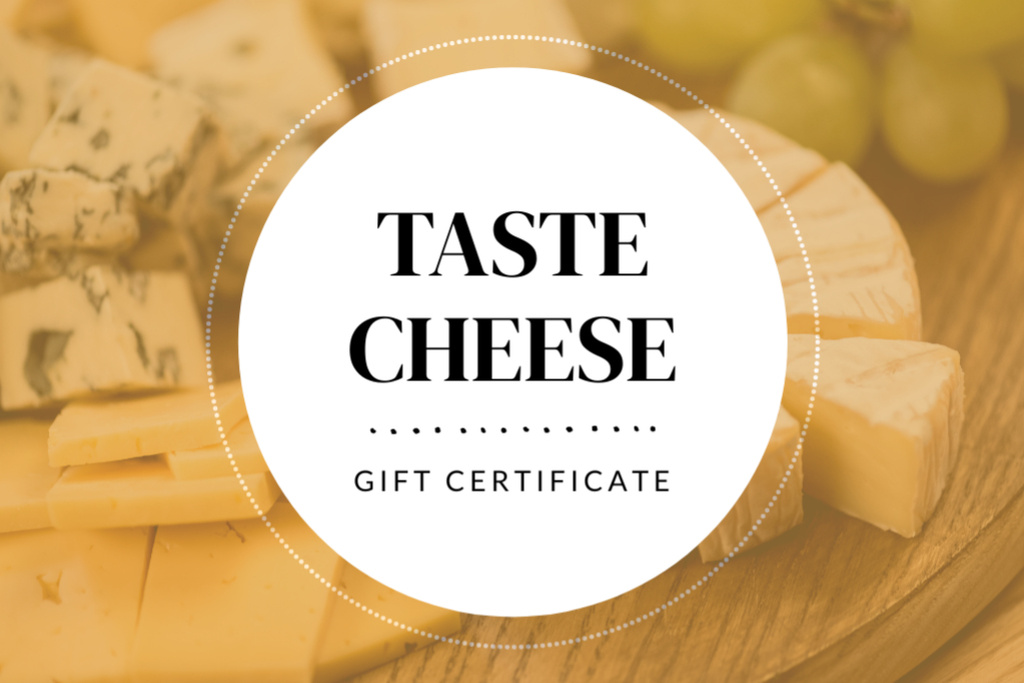 Ontwerpsjabloon van Gift Certificate van Cheese Tasting with Pieces of Cheese and Grapes