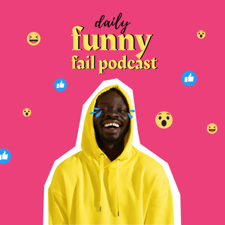 Comedy Podcast Announcement with Funny Man Podcast Coverデザインテンプレート