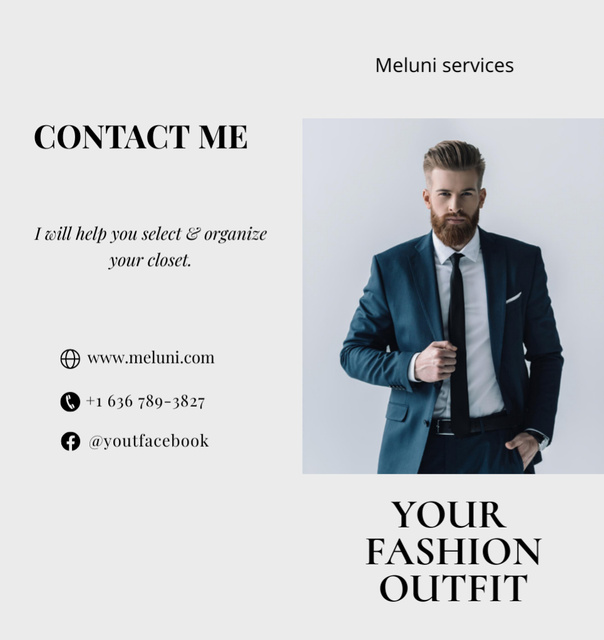 Fashion Outfit Ad with Stylish Man in Suit Brochure Din Large Bi-fold tervezősablon