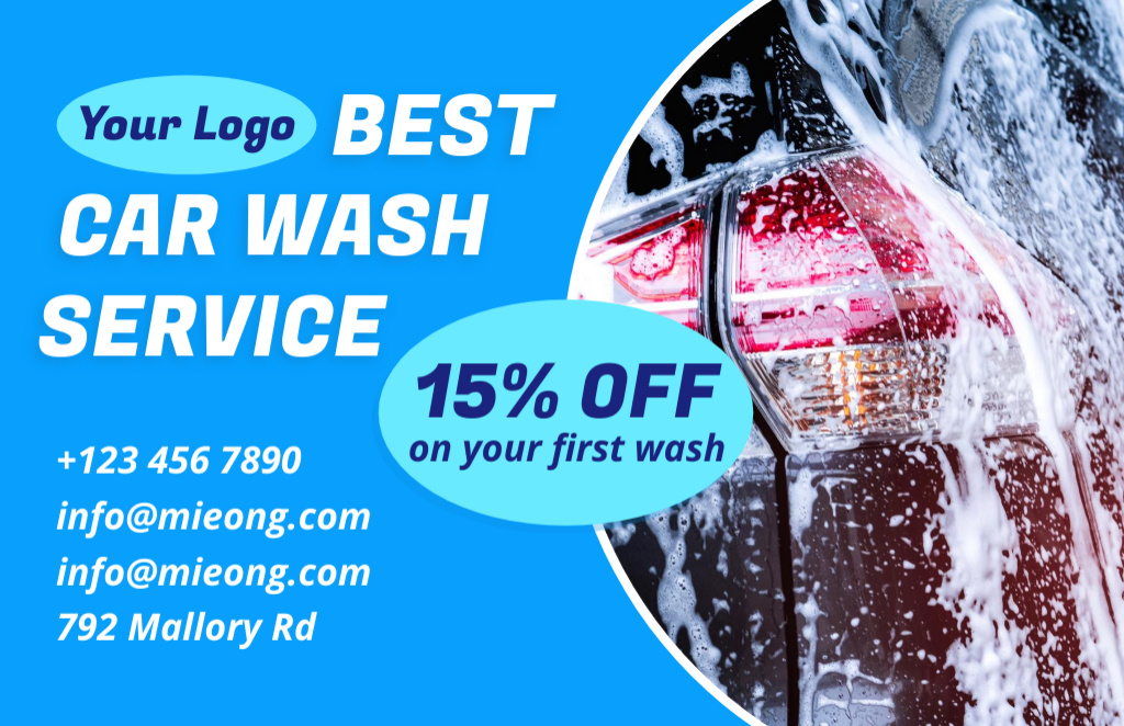 Offer of Best Car Wash Service Business Card 85x55mm Tasarım Şablonu
