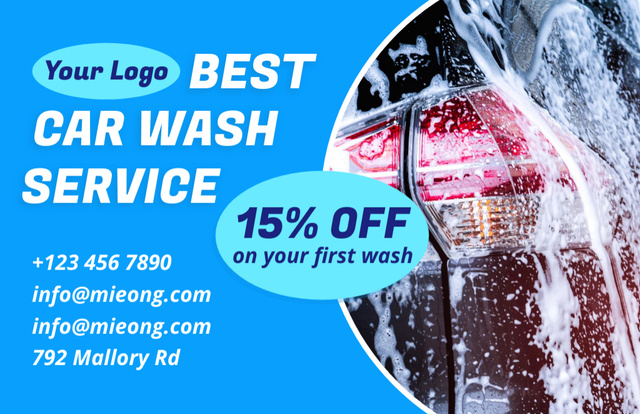 Offer of Best Car Wash Service Business Card 85x55mm Design Template