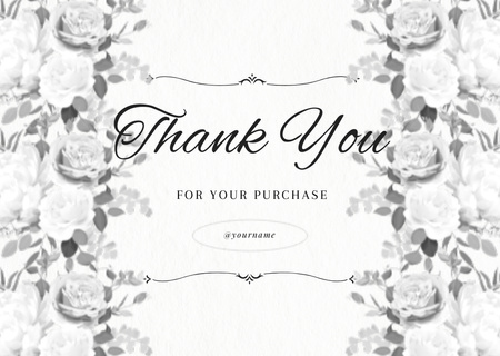 Thank You Message for Purchase with Watercolor Roses Card Design Template