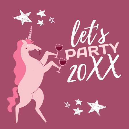 New Year Party Announcement with Unicorn Instagram Design Template