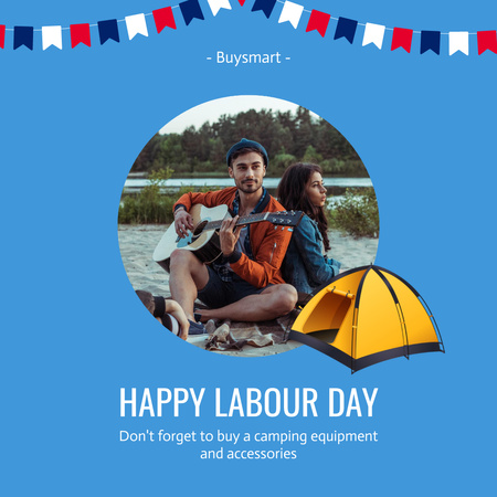 Labor Day Commemoration With Camping Equipment Instagram Design Template