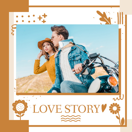 バイクに乗った恋するカップルの写真 Photo Bookデザインテンプレート