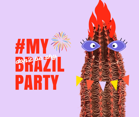 Brazilian Party Announcement with Funny Cactus Facebook tervezősablon